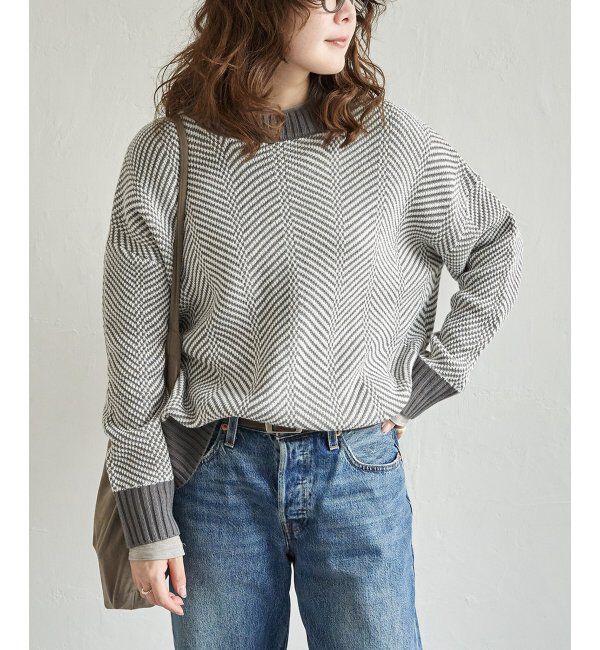 Lbc with Life「ヘリンボン柄ニットプルオーバー」|カーディガン|チャコール
