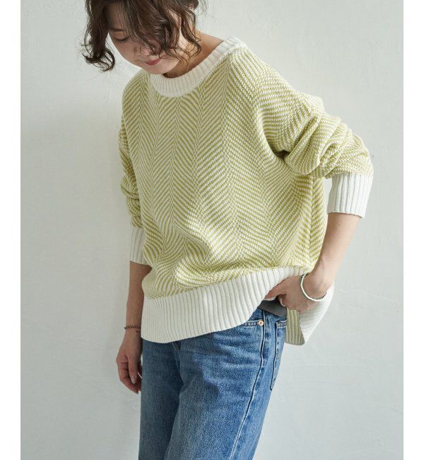 Lbc with Life「ヘリンボン柄ニットプルオーバー」|カーディガン|ライムグリーン