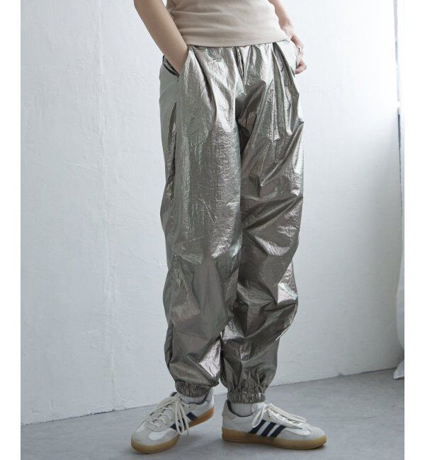 VENCE share style「メタリックパラシュートパンツ」|デニム|グリーン