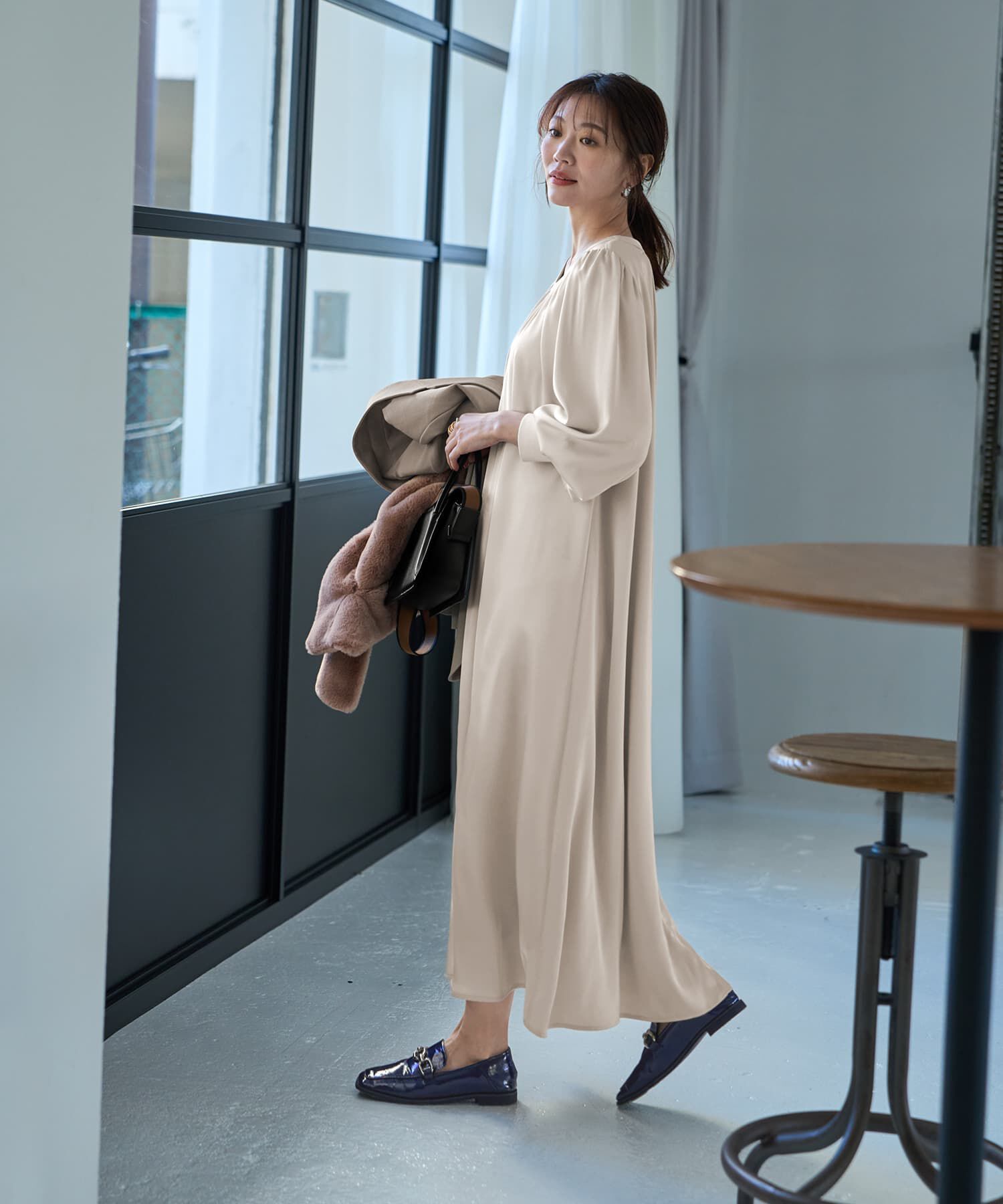 STYLE DELI「【LUXE】ノーブルサテンギャザーワンピース」|ワンピース|