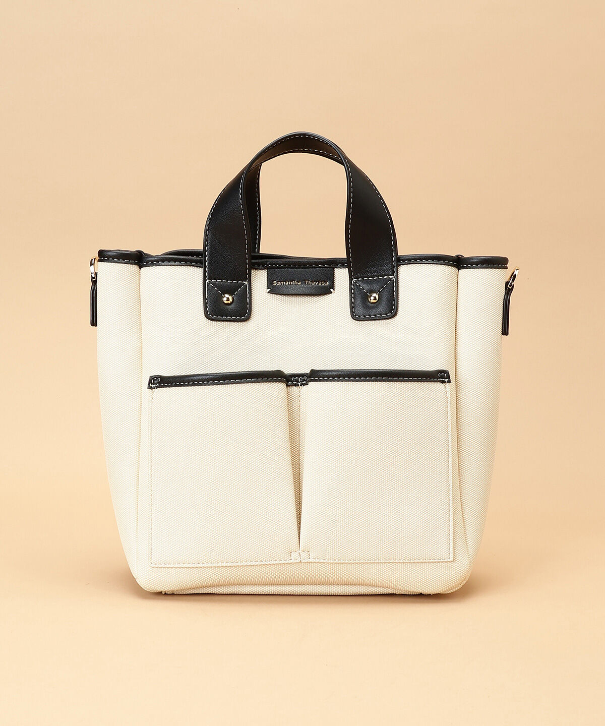 Samantha Thavasa「キャンバスデザイン 合皮スクエアトートバッグ 小サイズ」|トートバッグ|オフホワイト