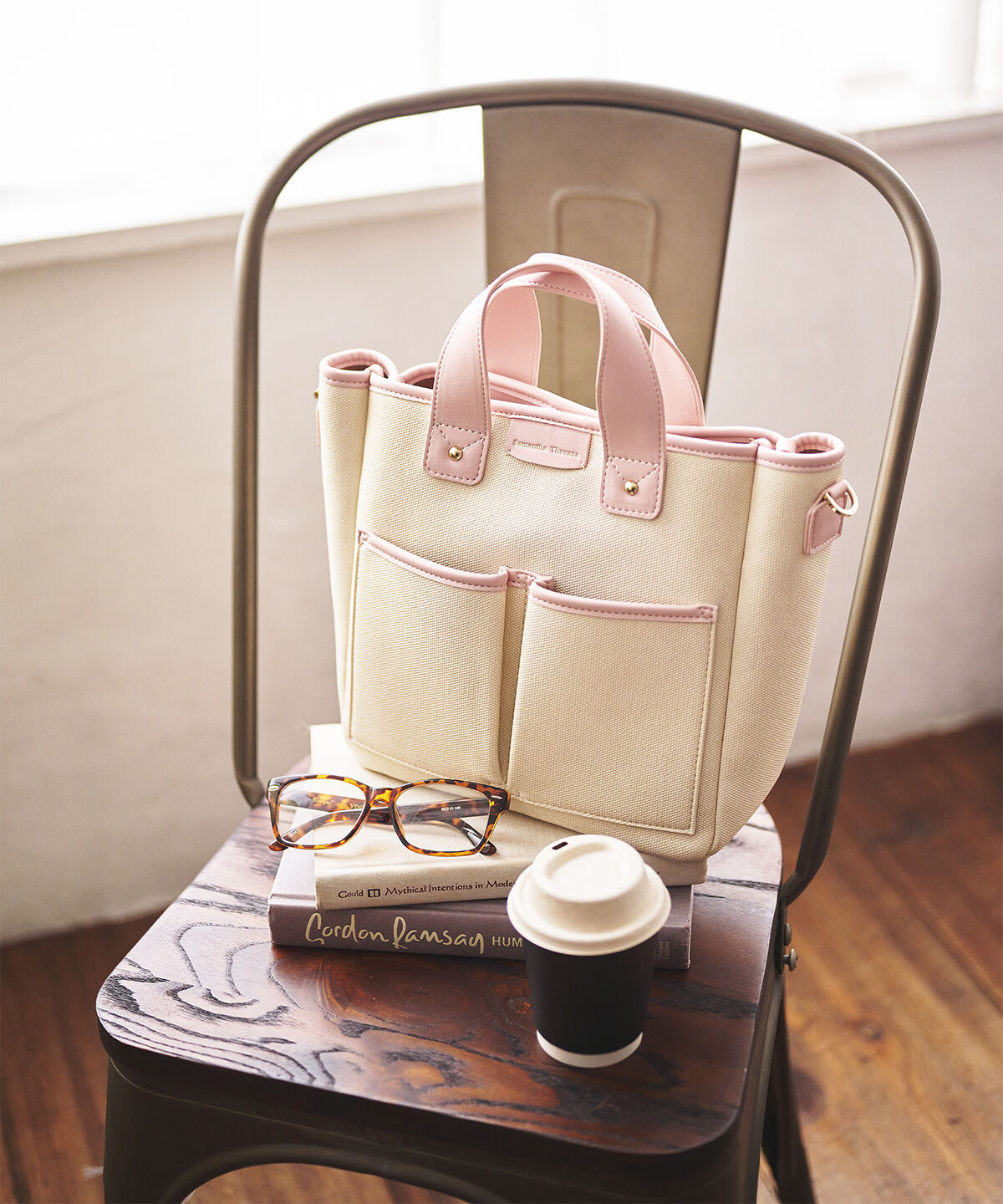 Samantha Thavasa「キャンバスデザイン 合皮スクエアトートバッグ 小サイズ」|トートバッグ|ピンク