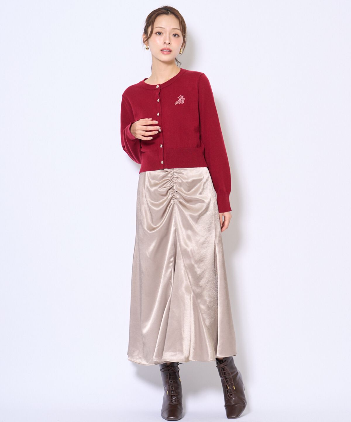 アンドクチュール「刺繍クルーネック長袖カーディガン」|カーディガン|