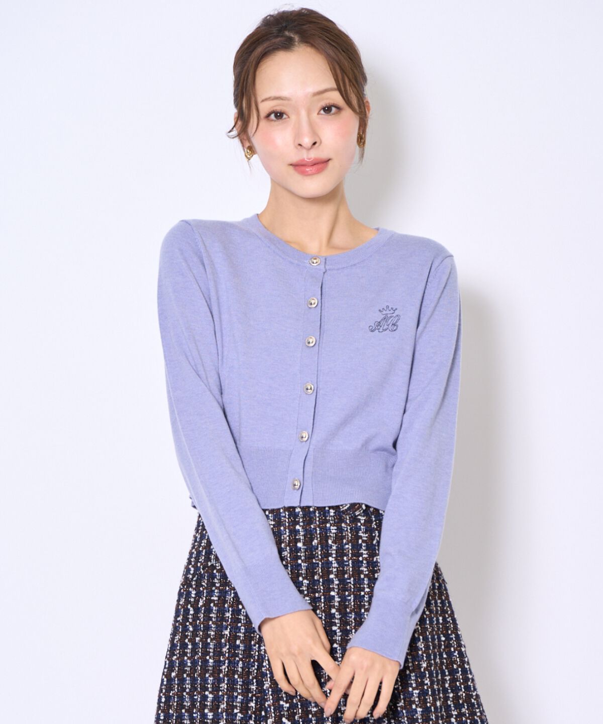 アンドクチュール「刺繍クルーネック長袖カーディガン」|カーディガン|