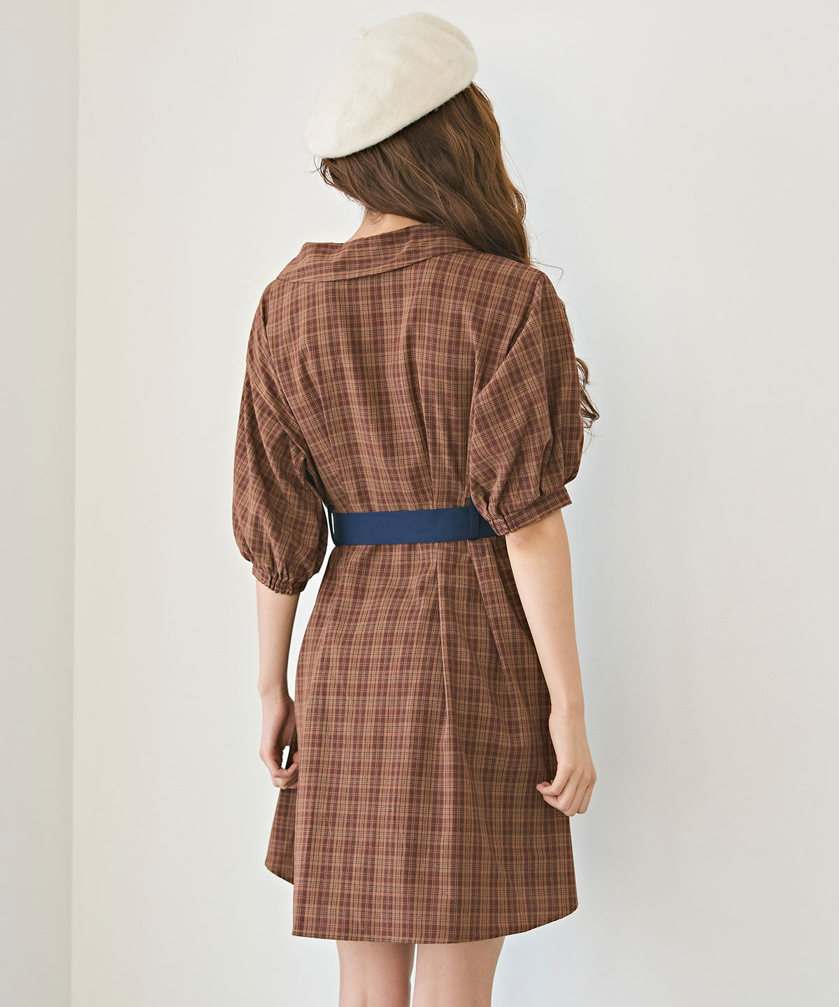 REDYAZEL「チェックバイカラーウエストベルトシャツワンピース」|ワンピース|