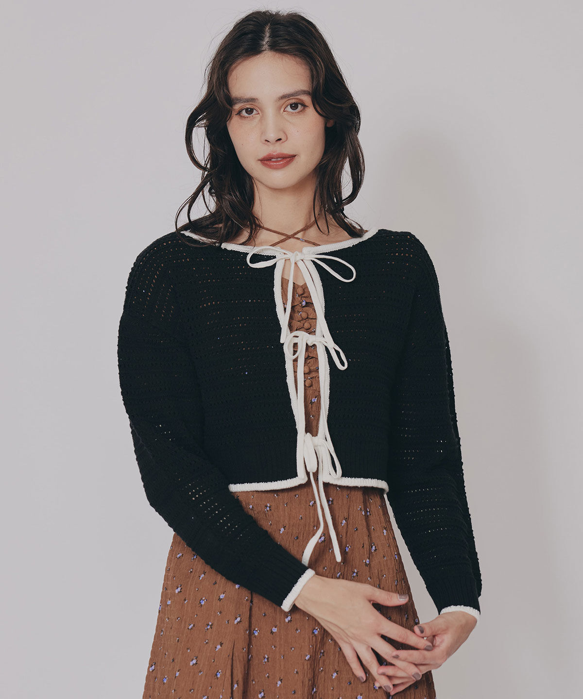 REDYAZEL「リボンニットカーディガン」|カーディガン|ブラック