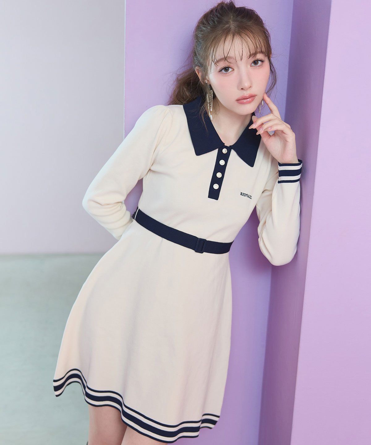 REDYAZEL「バイカラーポロニットミニワンピース」|ワンピース|