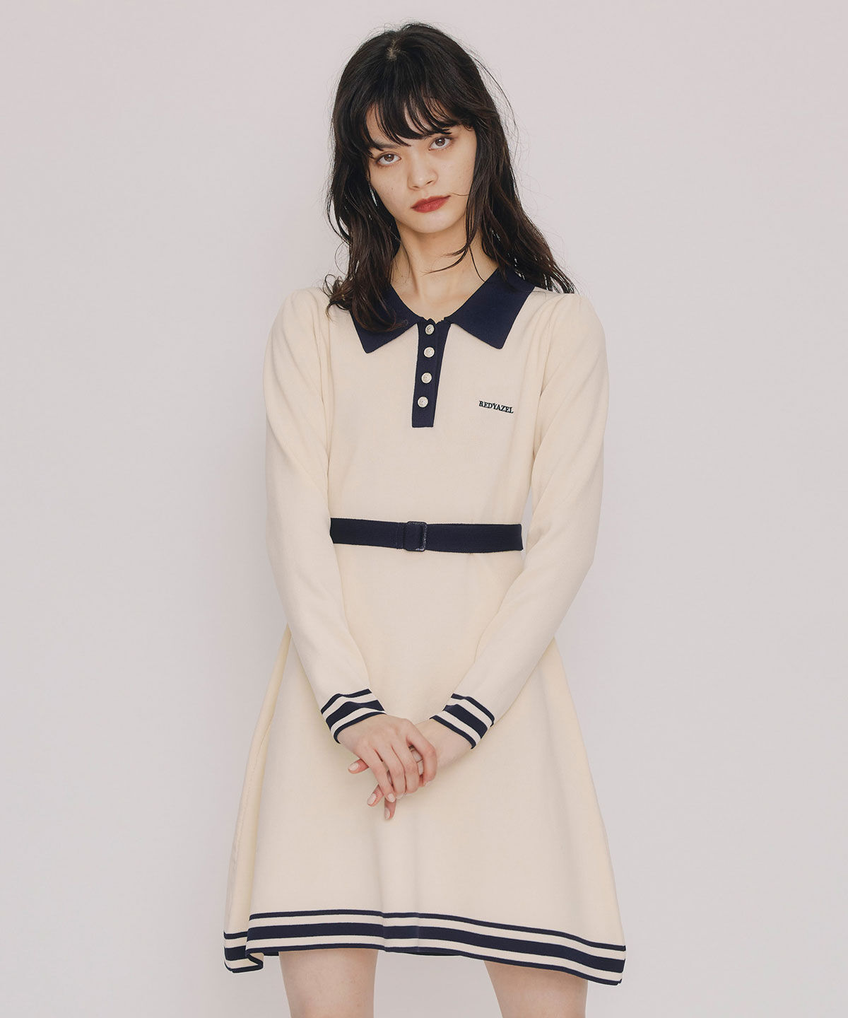 REDYAZEL「バイカラーポロニットミニワンピース」|ワンピース|