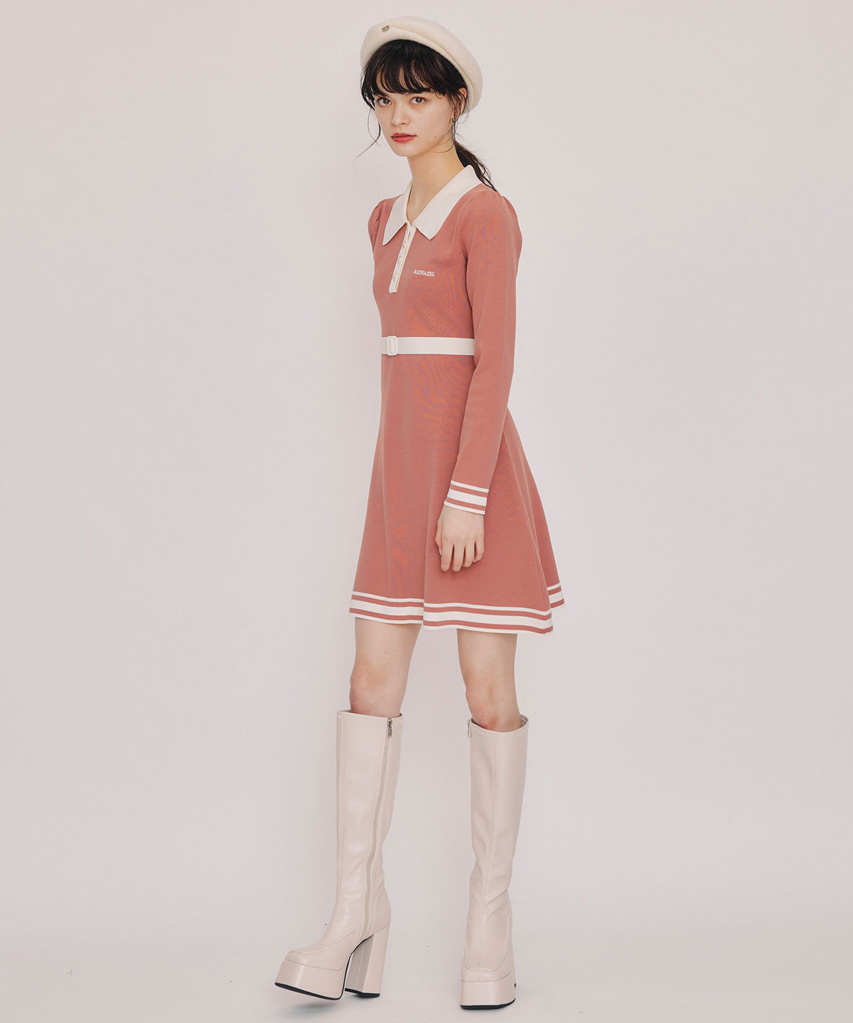 REDYAZEL「バイカラーポロニットミニワンピース」|ワンピース|