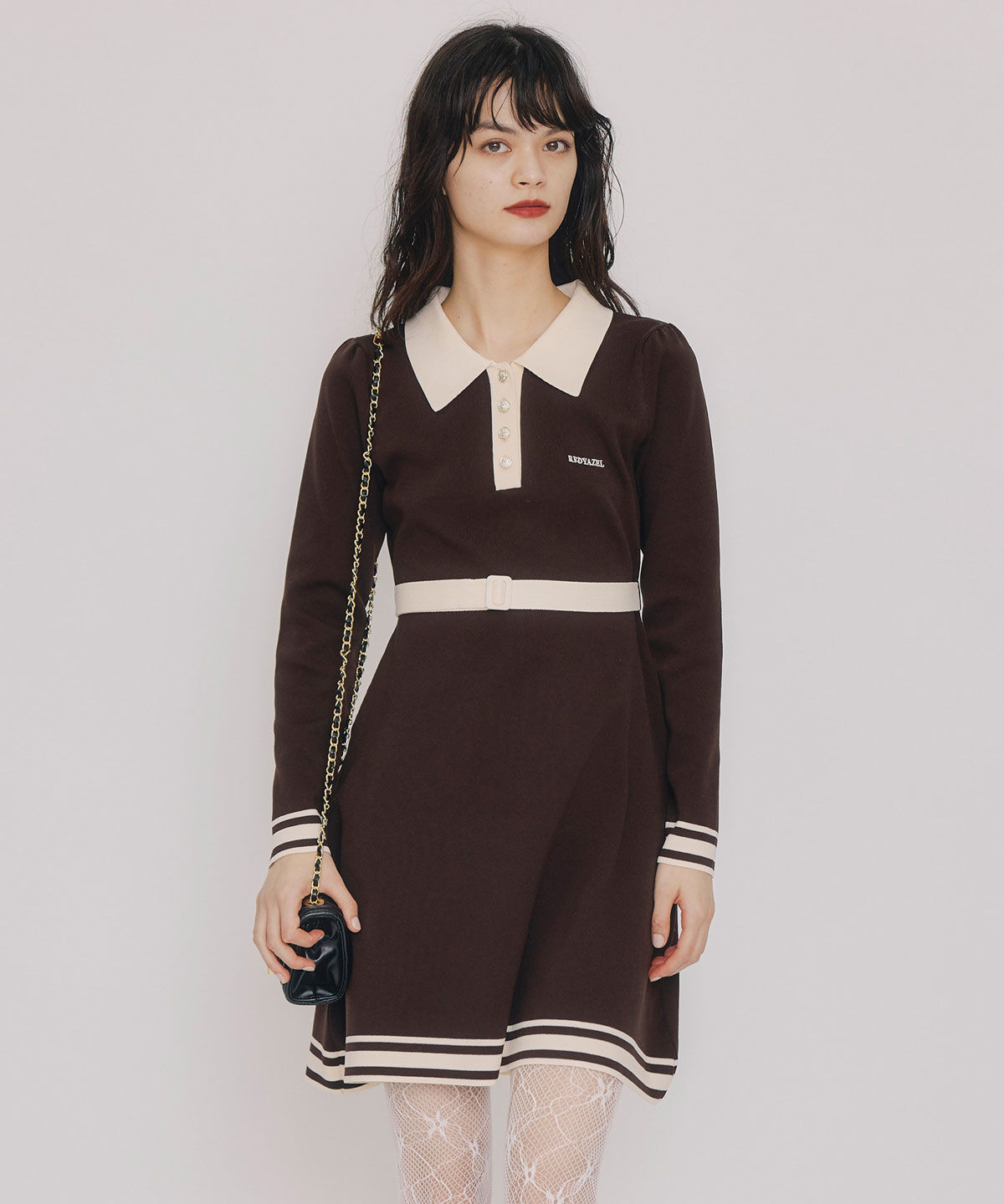 REDYAZEL「バイカラーポロニットミニワンピース」|ワンピース|