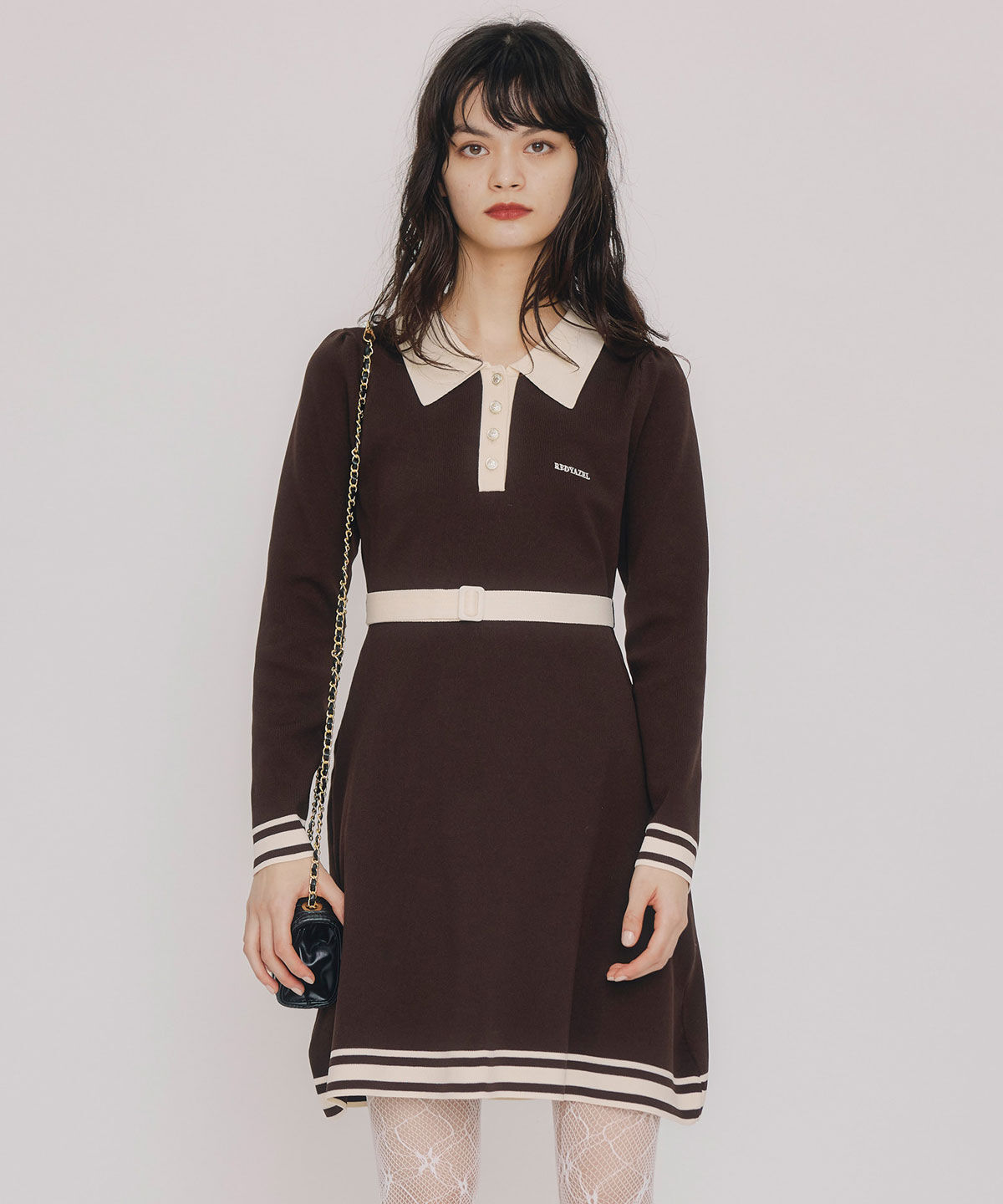 REDYAZEL「バイカラーポロニットミニワンピース」|ワンピース|