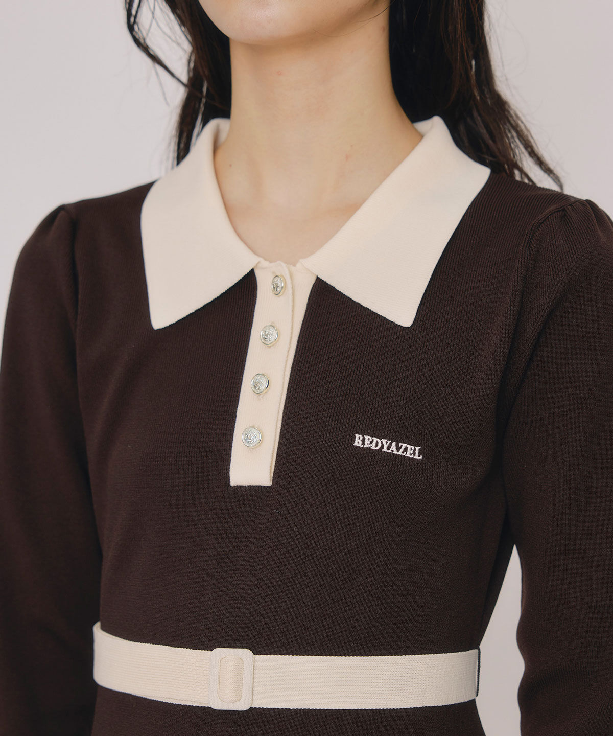 REDYAZEL「バイカラーポロニットミニワンピース」|ワンピース|