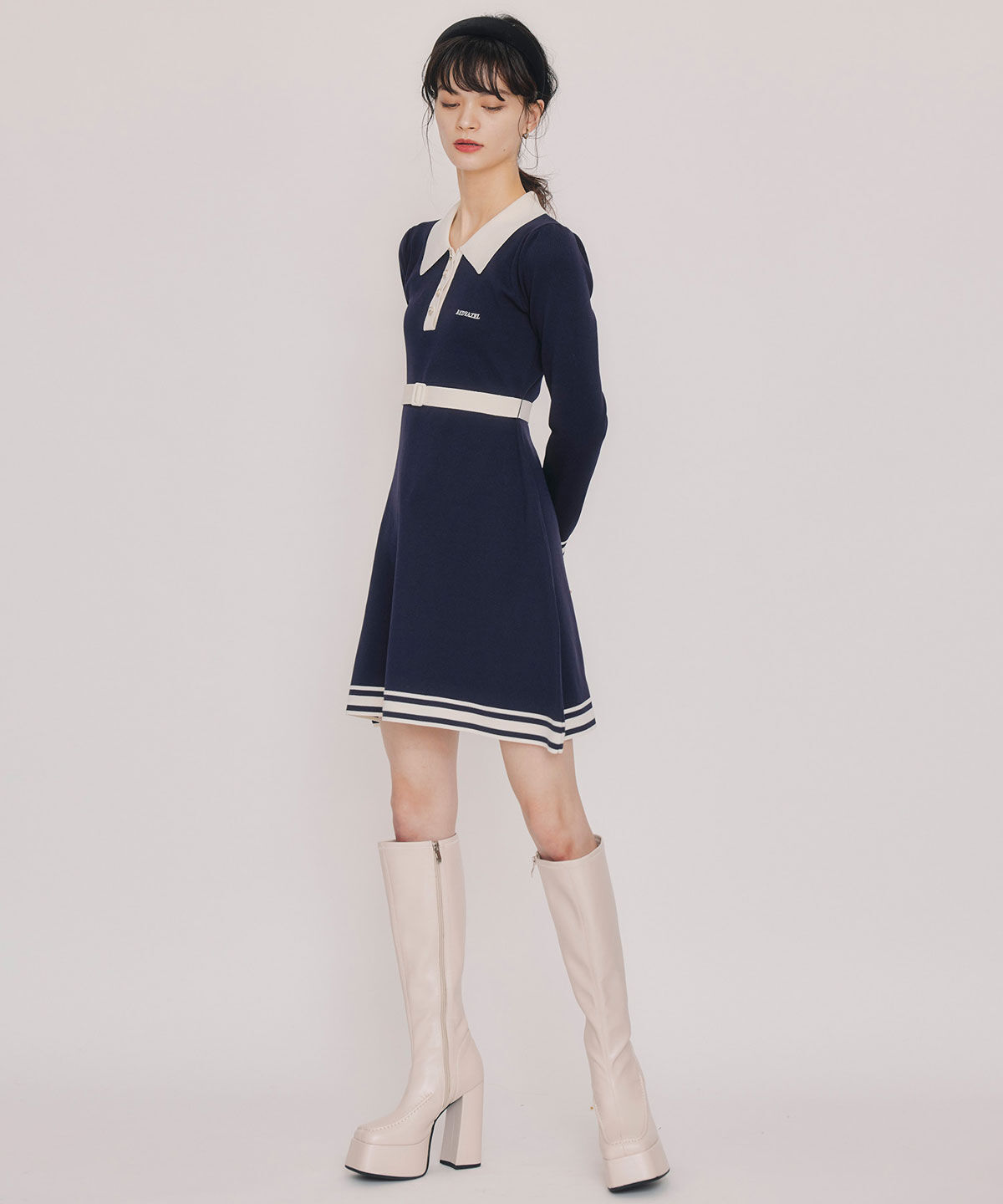 REDYAZEL「バイカラーポロニットミニワンピース」|ワンピース|