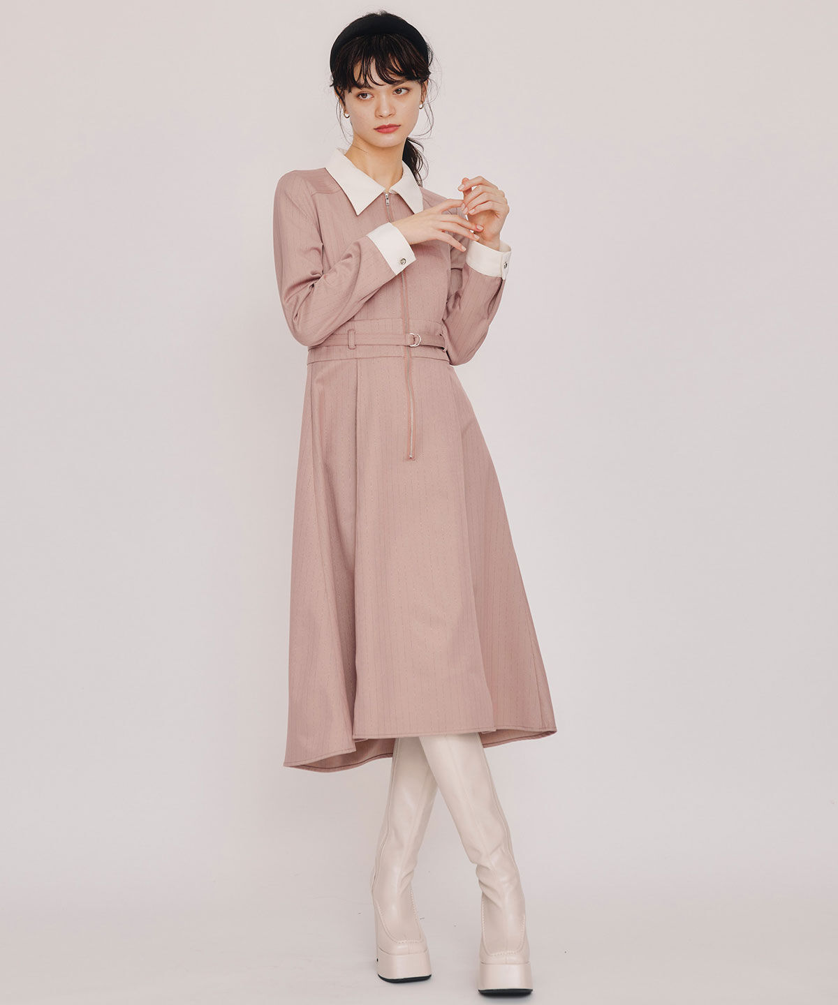 REDYAZEL「フロントZIPストライプロングワンピース」|ワンピース|ピンク