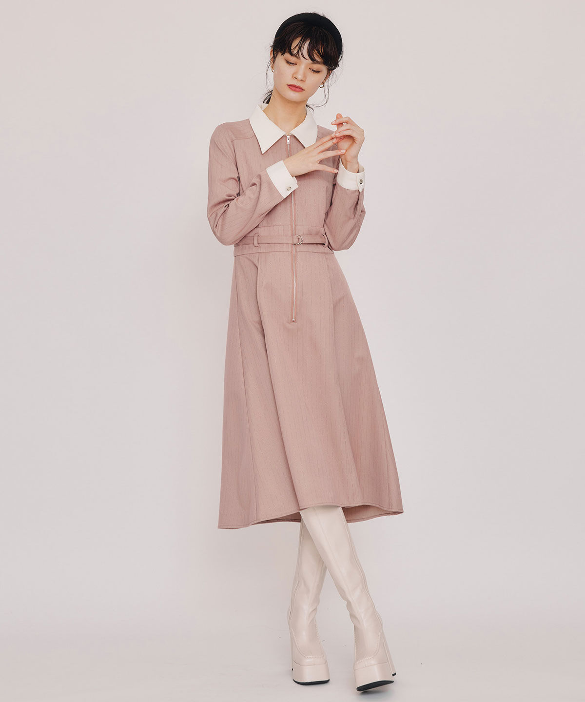 REDYAZEL「フロントZIPストライプロングワンピース」|ワンピース|