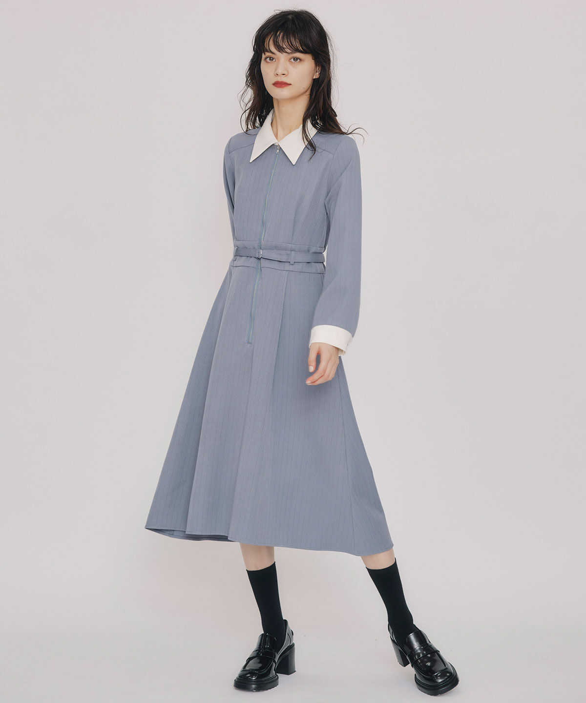 REDYAZEL「フロントZIPストライプロングワンピース」|ワンピース|