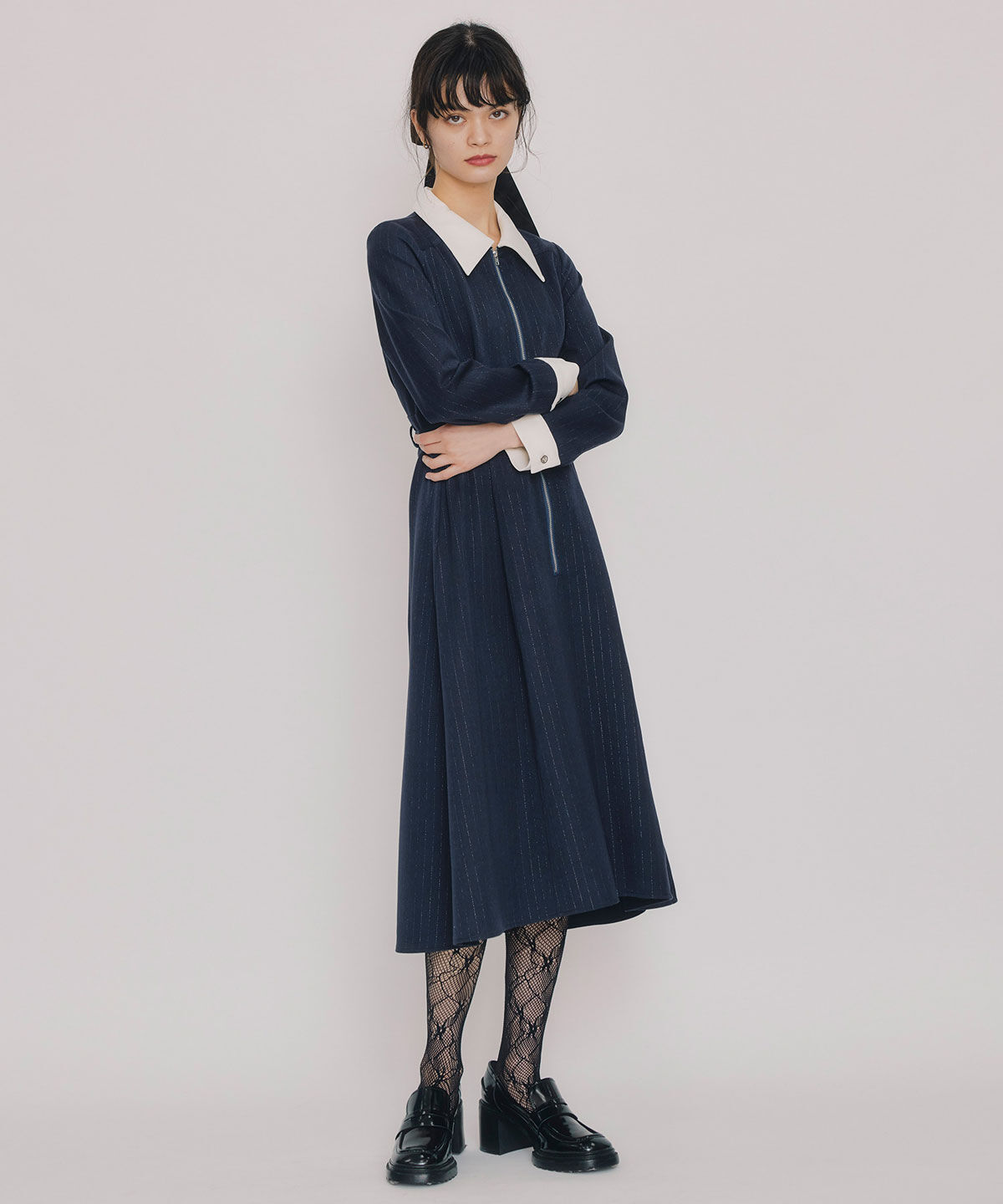 REDYAZEL「フロントZIPストライプロングワンピース」|ワンピース|