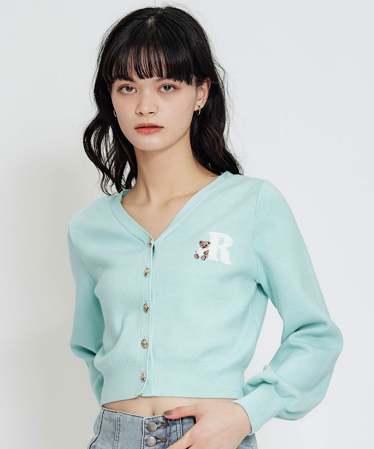 REDYAZEL「AzelyハートVネックカーディガン」|カーディガン|サックス