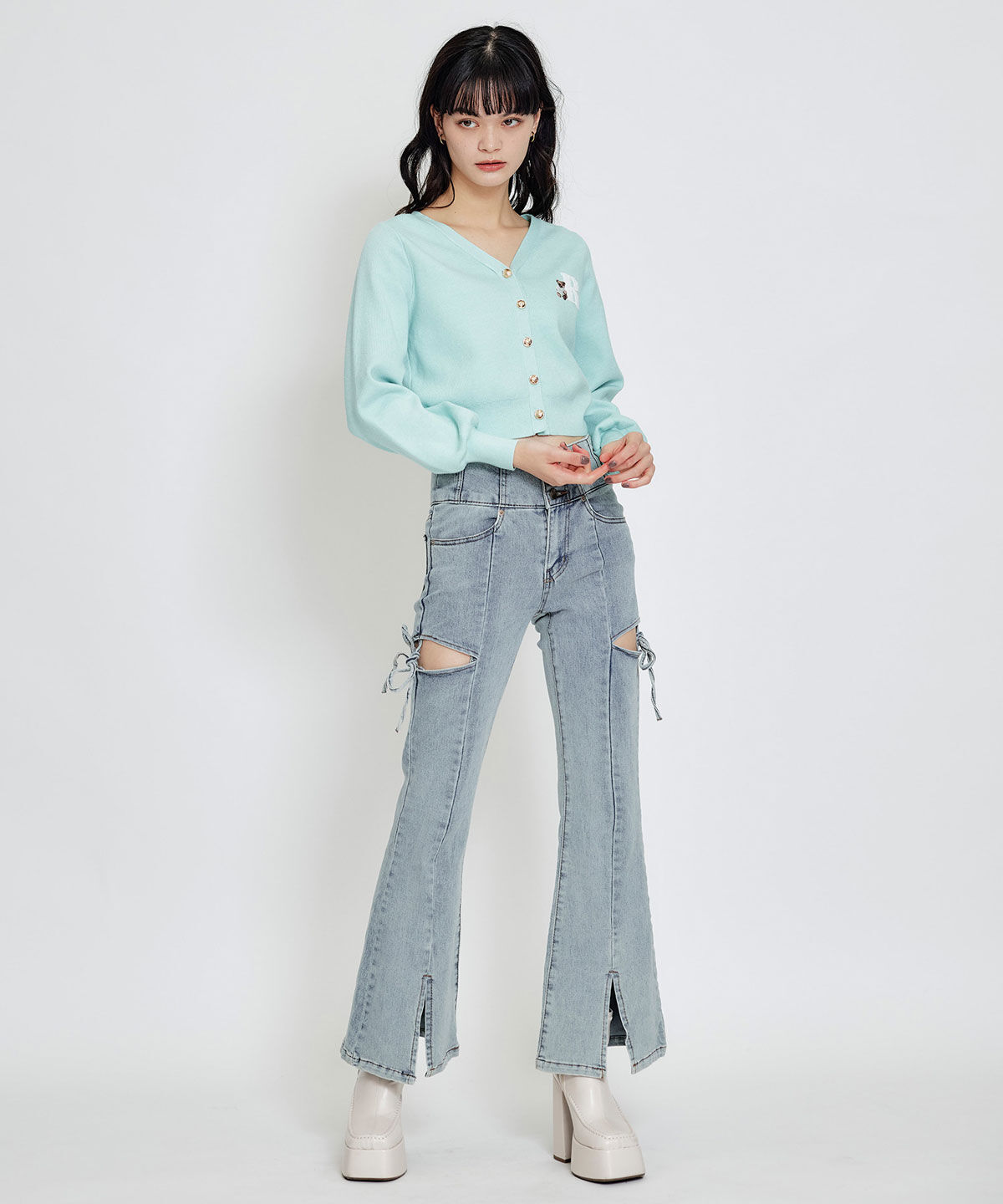 REDYAZEL「AzelyハートVネックカーディガン」|カーディガン|