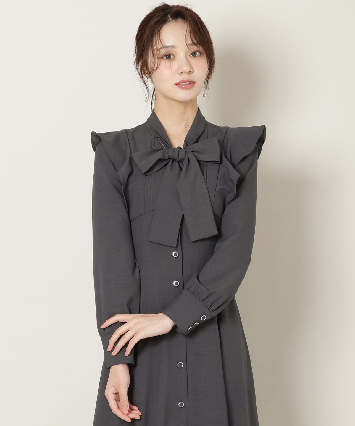 WILLSELECTION「リボンタイラッフルフレアワンピース」|ワンピース|