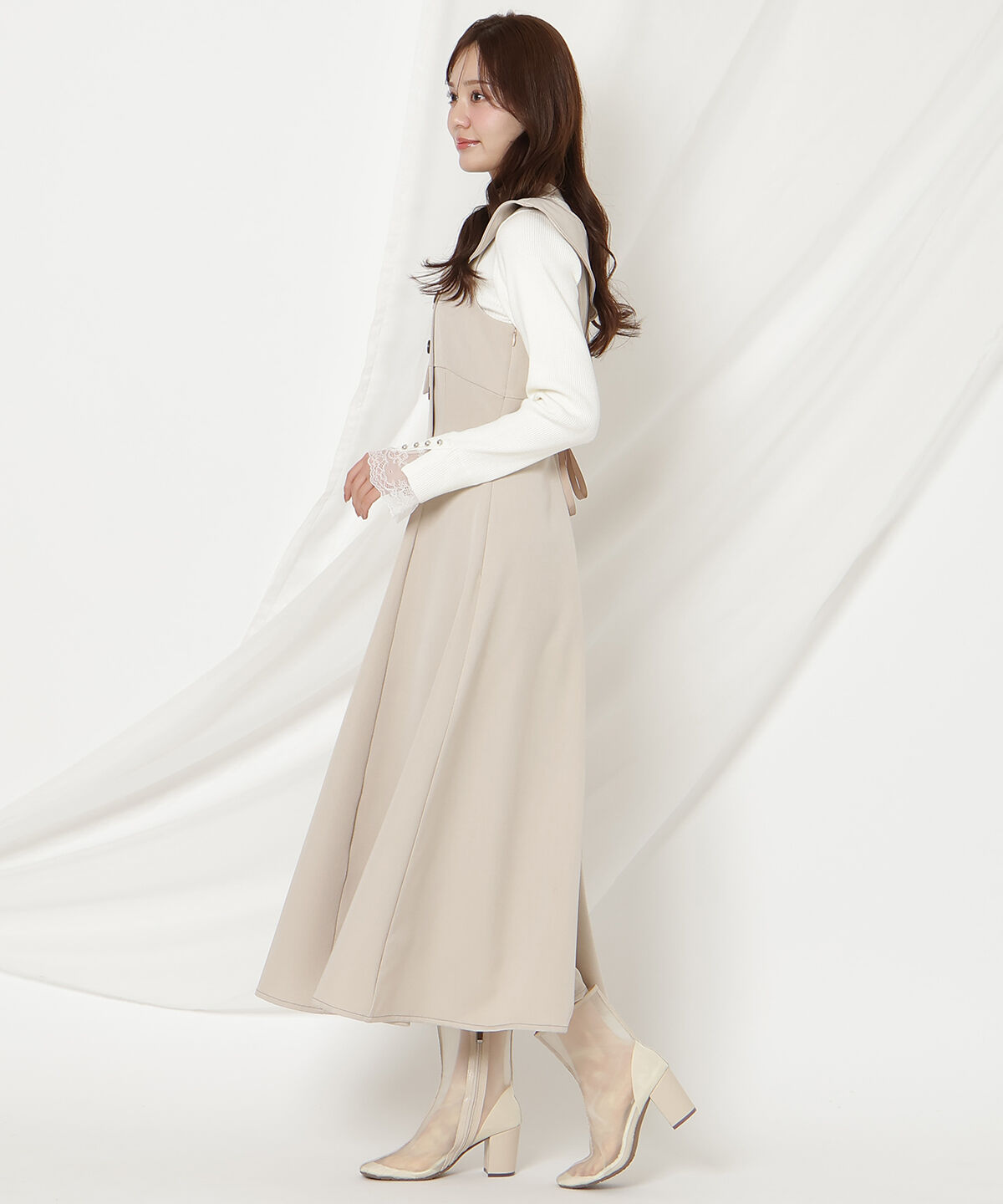 WILLSELECTION「アシンメトリーリボンショルダーワンピース」|ジャンパースカート|