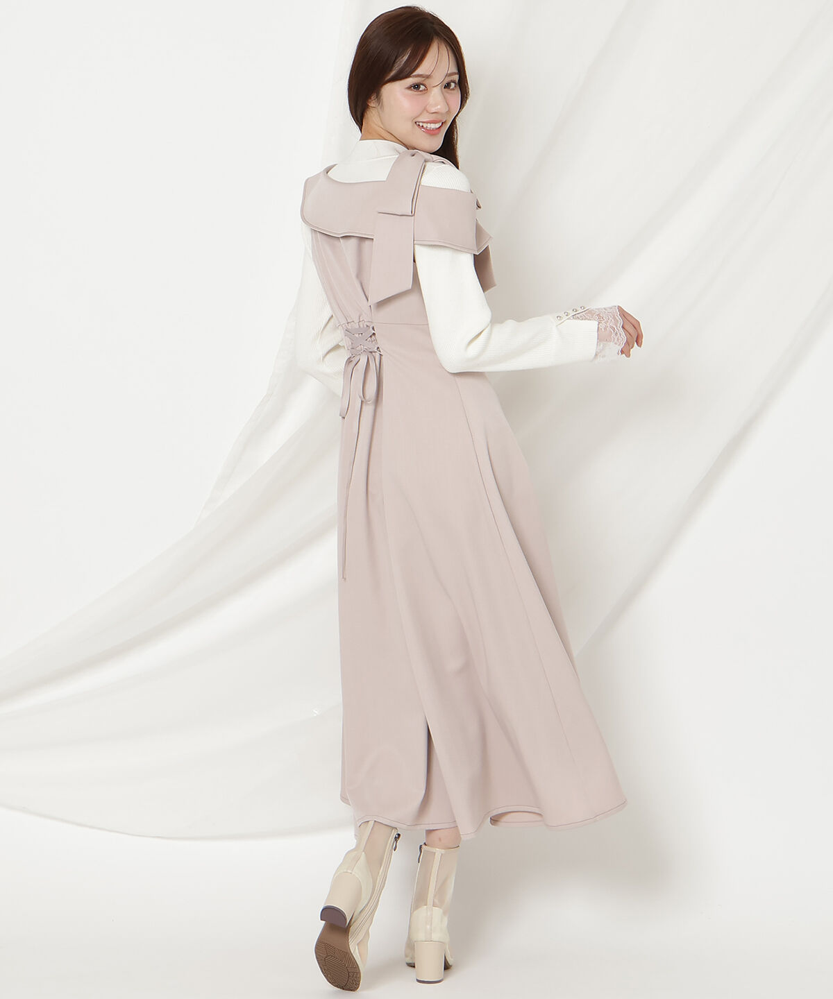 WILLSELECTION「アシンメトリーリボンショルダーワンピース」|ジャンパースカート|