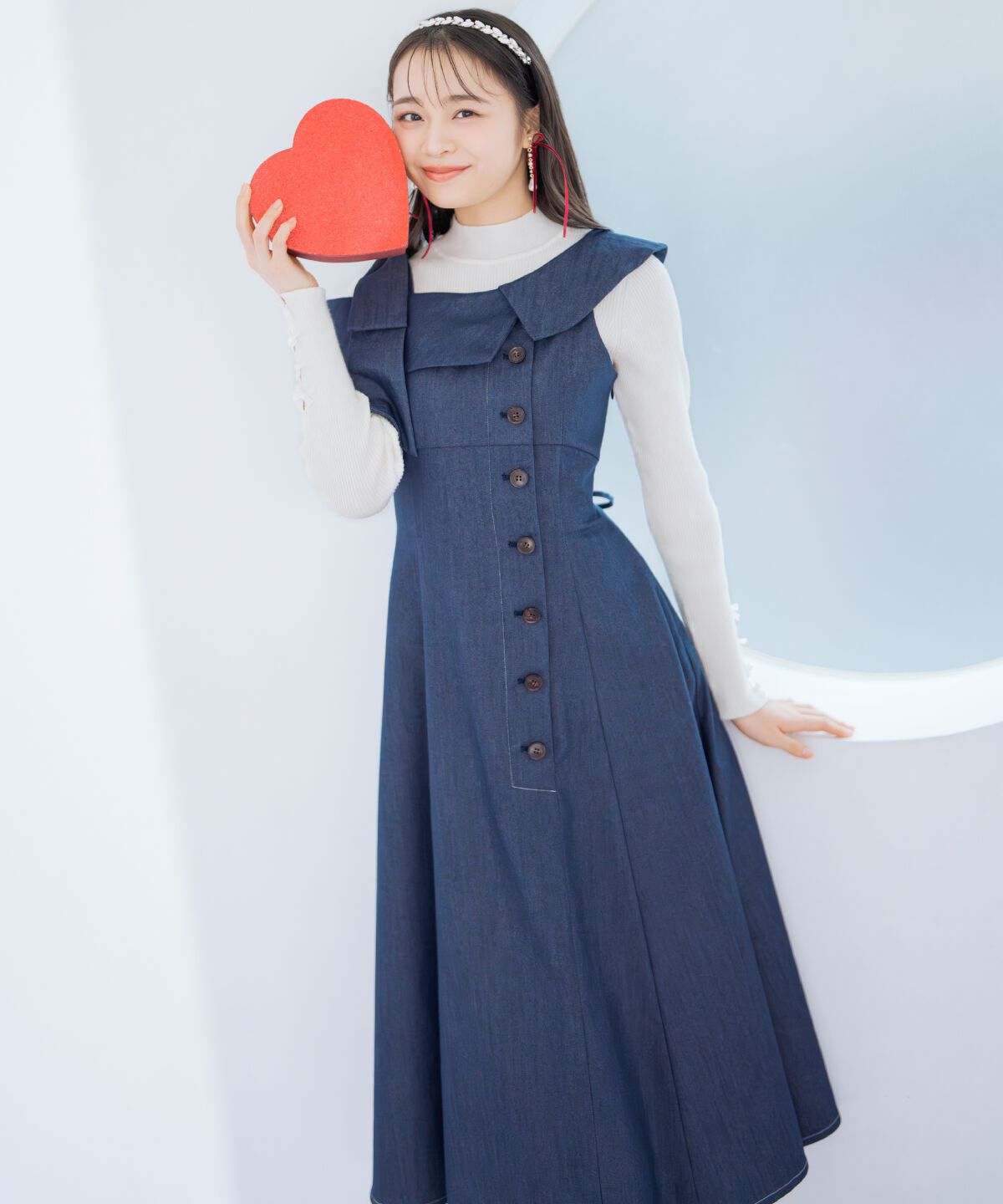 WILLSELECTION「アシンメトリーリボンショルダーワンピース」|ジャンパースカート|