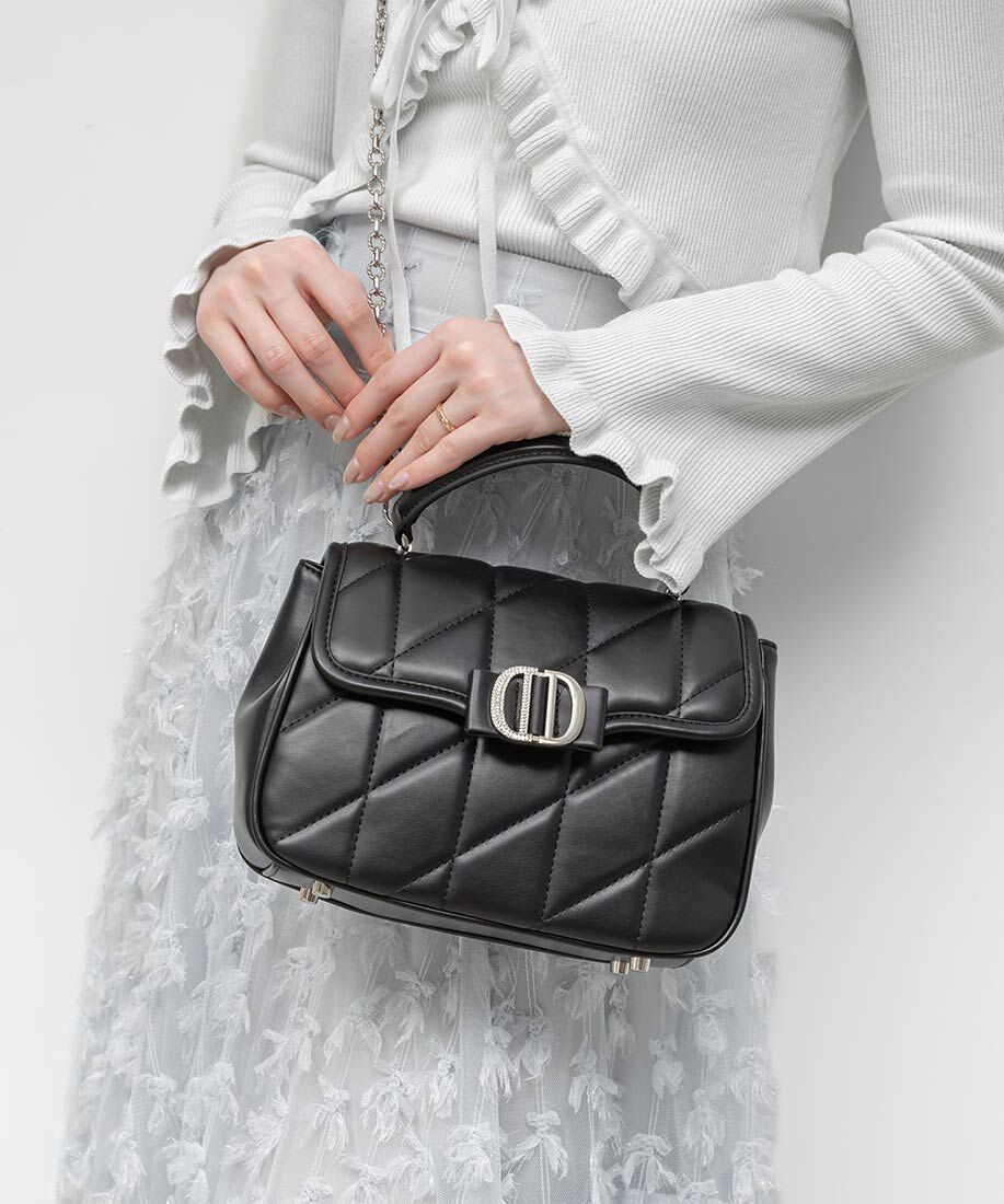  「2WAY ビジューパーツキルティングハンドバッグ」|ハンドバッグ|ブラック