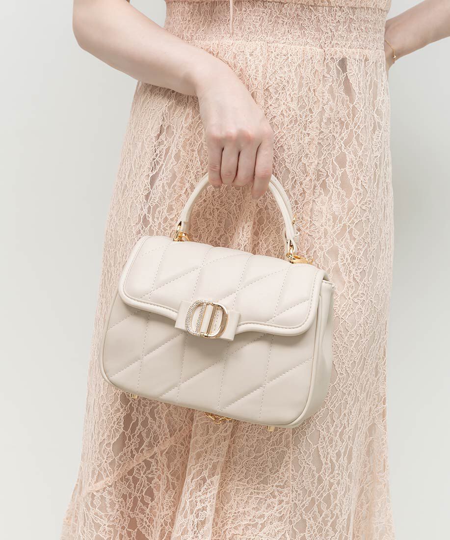  「2WAY ビジューパーツキルティングハンドバッグ」|ハンドバッグ|