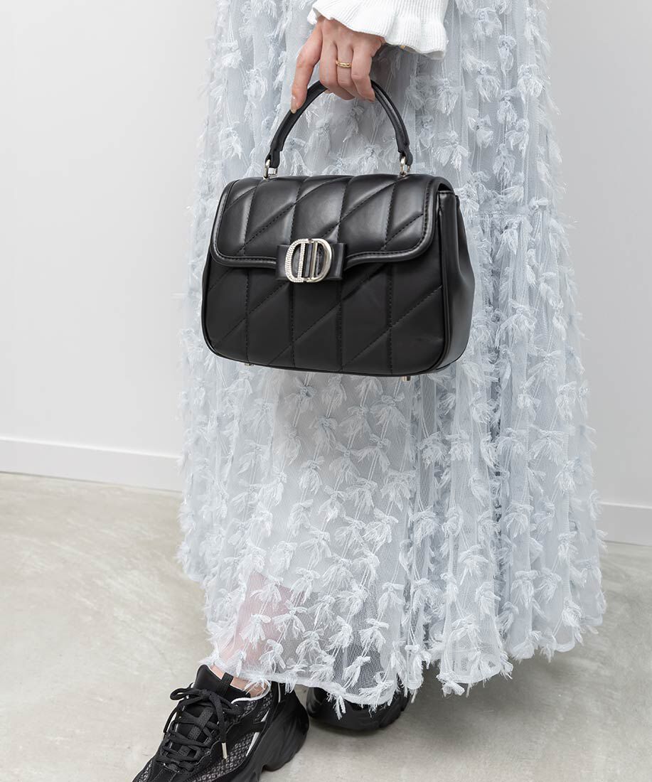  「2WAY ビジューパーツキルティングハンドバッグ」|ハンドバッグ|