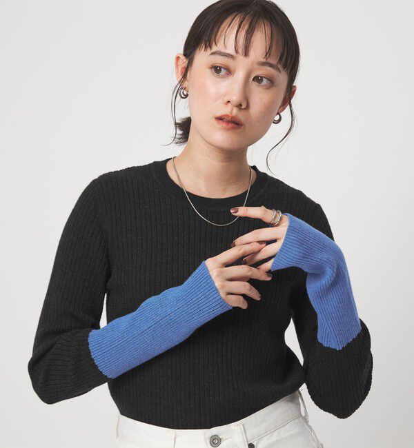 UNITED ARROWS green label relaxing「【WEB限定】＜at ease＞バイカラー クルーネック プルオーバー ニット」|ニット・セーター|DK.GRAY