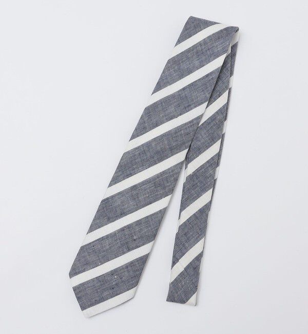 SHIPS「BREUER: リネン デニム ワイド ストライプ ネクタイ」|ネクタイ・蝶ネクタイ|ネイビー