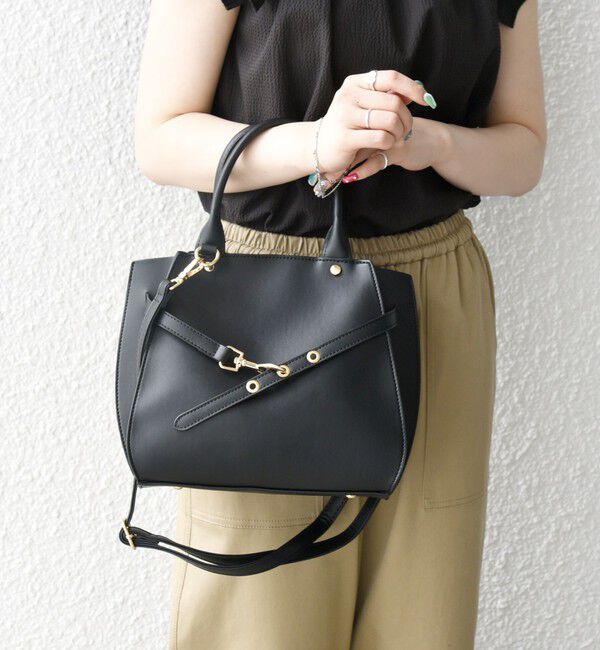 SHIPS any「《一部追加予約》SHIPS any: ベルト デザイン 2WAY スクエア バッグ」|ハンドバッグ|ブラック