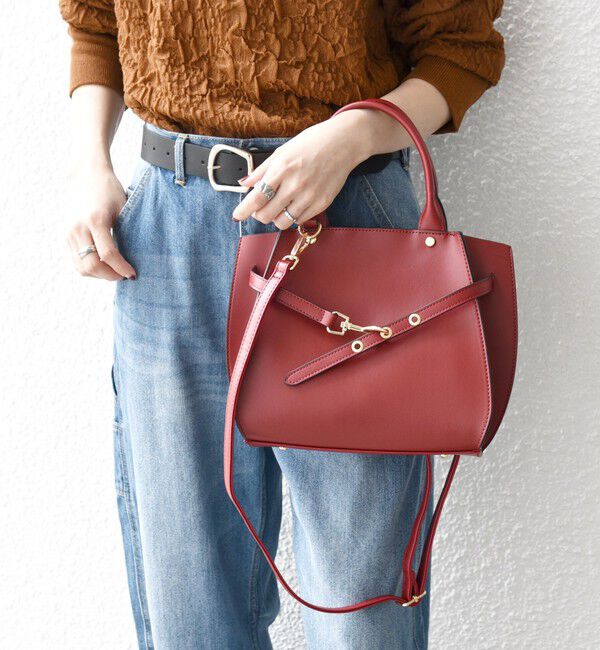 SHIPS any「《一部追加予約》SHIPS any: ベルト デザイン 2WAY スクエア バッグ」|ハンドバッグ|レッド