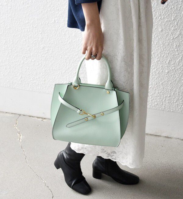 SHIPS any「《一部追加予約》SHIPS any: ベルト デザイン 2WAY スクエア バッグ」|ハンドバッグ|ライトグリーン