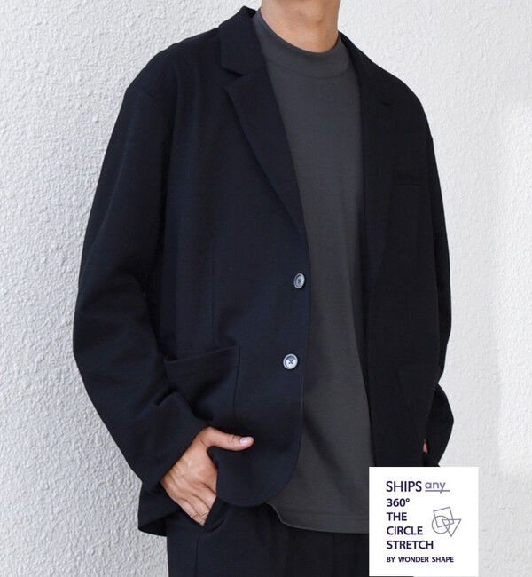 SHIPS any「SHIPS any: 360&deg; THE CIRCLE STRETCH ウールライク ジャケット(セットアップ対応)◇」|テーラードジャケット|ブラック