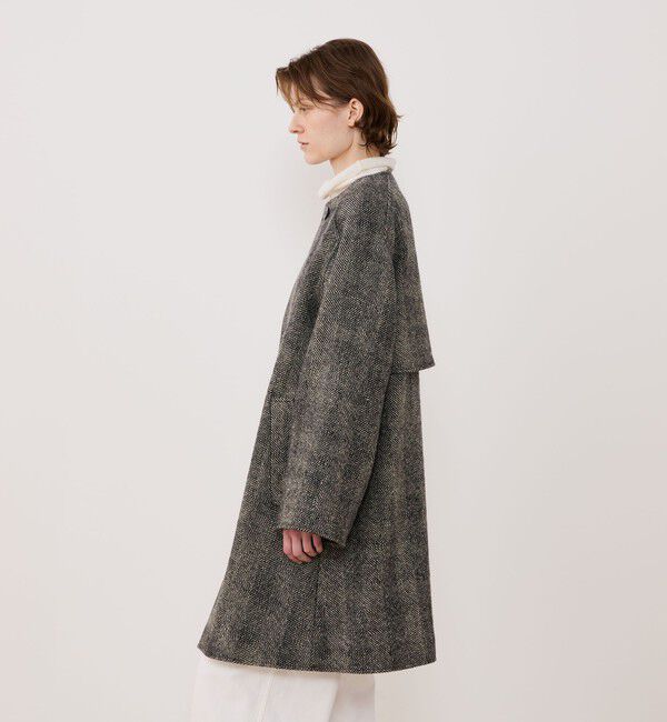 GALERIE VIE「ワイドヘリンボーン カラーレストレンチコート」|ノーカラーコート|