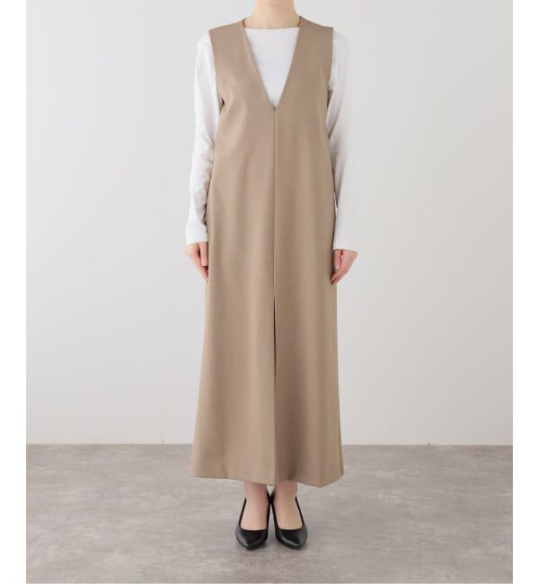 SLOBE IENA「Vネックセンタースリットジャンパースカート」|ワンピース|ベージュ