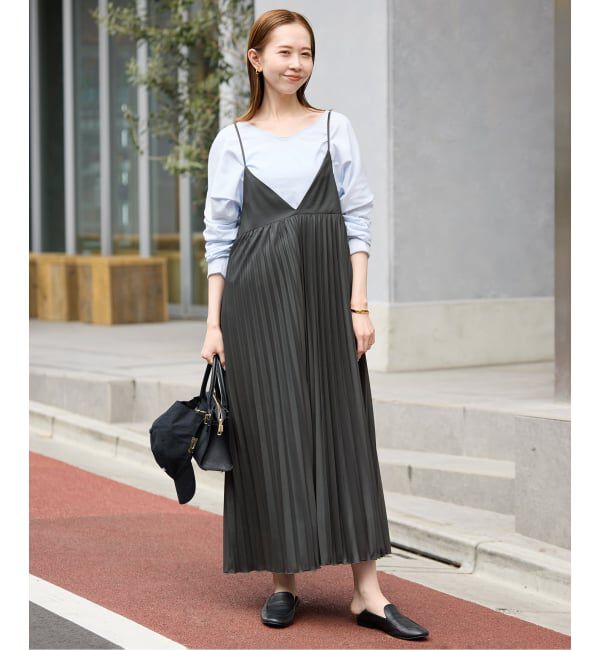 SLOBE IENA「《WEB限定/追加》パウダリーサテンプリーツキャミワンピース」|ワンピース|