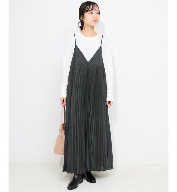 SLOBE IENA「《WEB限定/追加》パウダリーサテンプリーツキャミワンピース」|ワンピース|