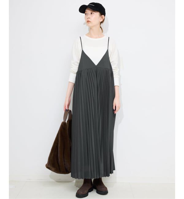 SLOBE IENA「《WEB限定/追加》パウダリーサテンプリーツキャミワンピース」|ワンピース|