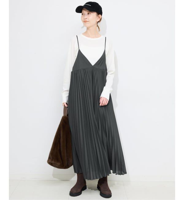 SLOBE IENA「《WEB限定/追加》パウダリーサテンプリーツキャミワンピース」|ワンピース|