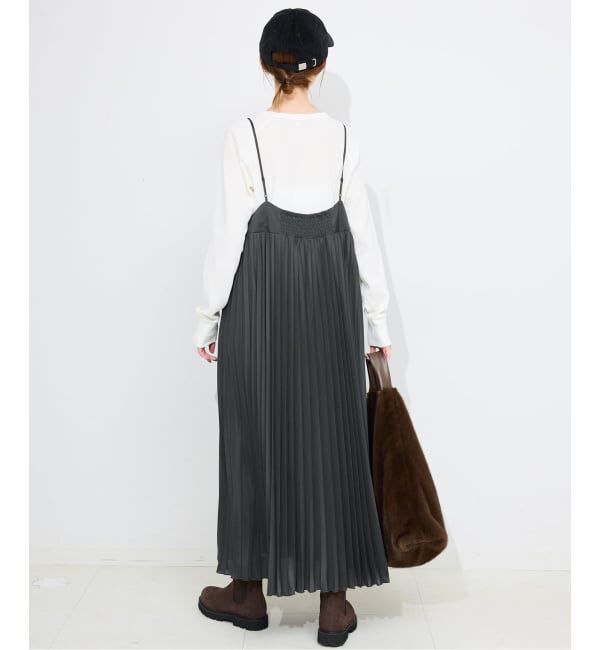 SLOBE IENA「《WEB限定/追加》パウダリーサテンプリーツキャミワンピース」|ワンピース|