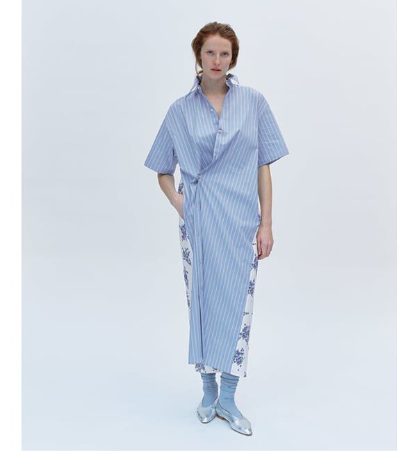 Glyph「《一部店舗+WEB限定》Glyph Stripe x Flower Print Shirt Dress」|ワンピース|ホワイト