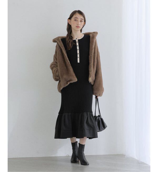  「【洗える】裾ドッキングニットワンピース」|ワンピース|