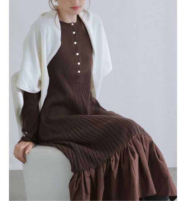  「【洗える】裾ドッキングニットワンピース」|ワンピース|