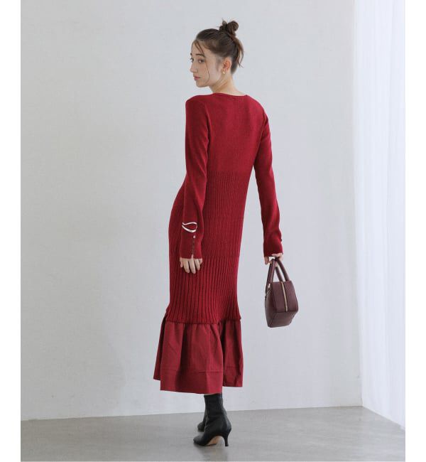  「【洗える】裾ドッキングニットワンピース」|ワンピース|