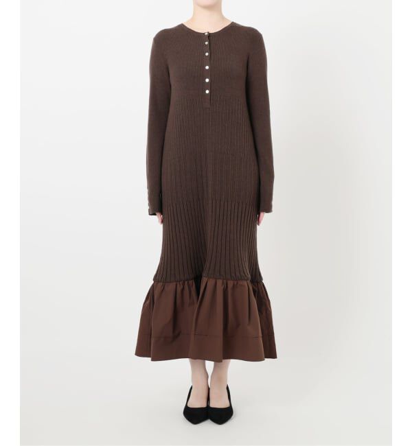  「【洗える】裾ドッキングニットワンピース」|ワンピース|