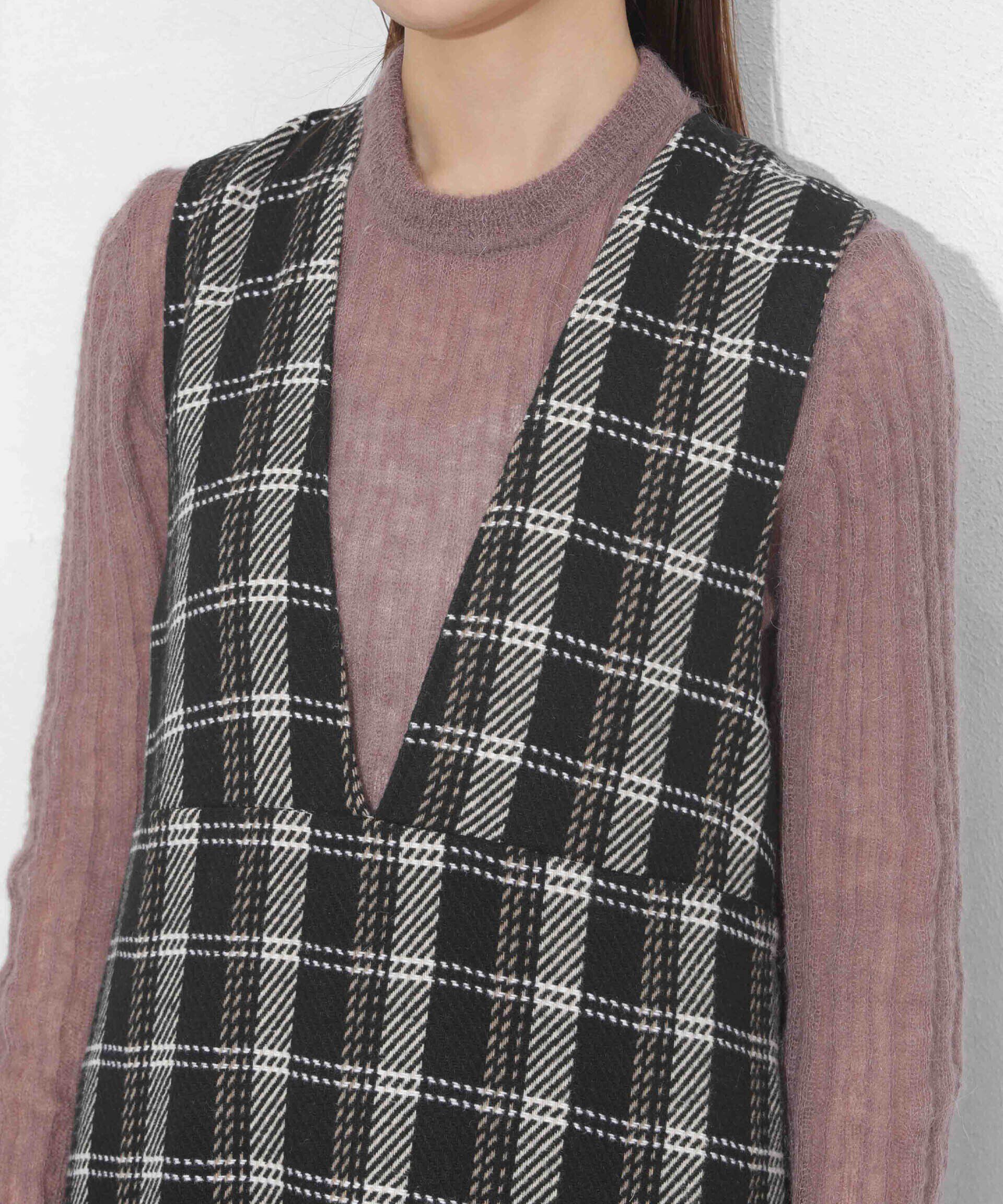 nano･universe「ビッグチェックVネックワンピース」|ワンピース|