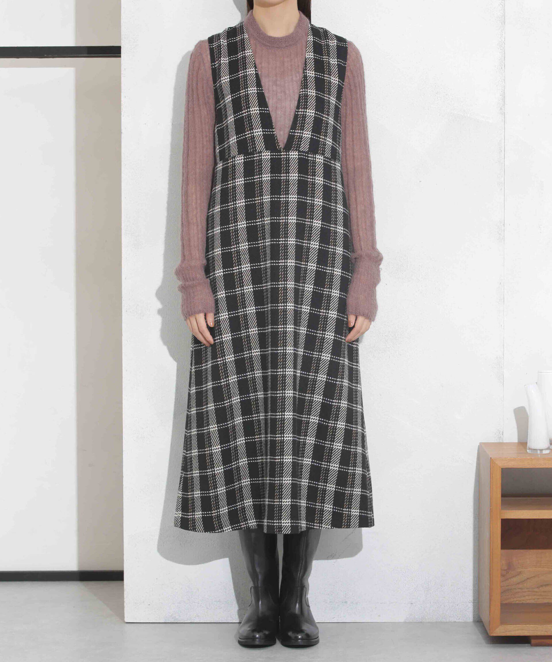 nano･universe「ビッグチェックVネックワンピース」|ワンピース|